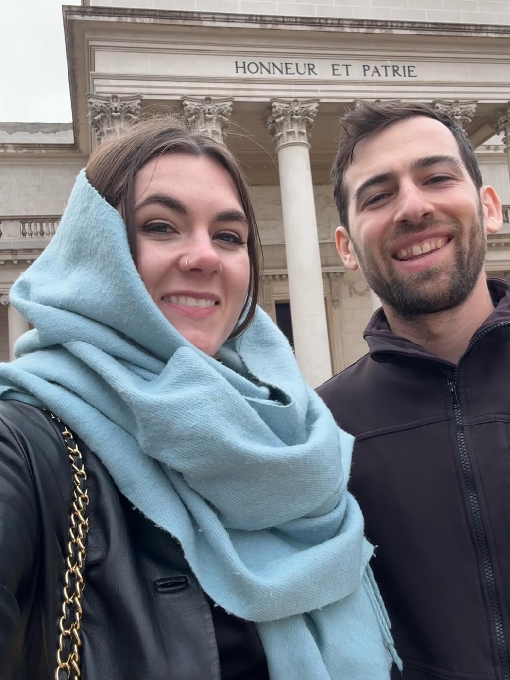 Ivey in a light blue scarf at the Legion of Honor in San Francisco